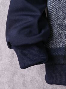 SHEIN 男孩格紋補丁貼口袋連帽夾克不帶T恤 - 藍白色 - 查看 3