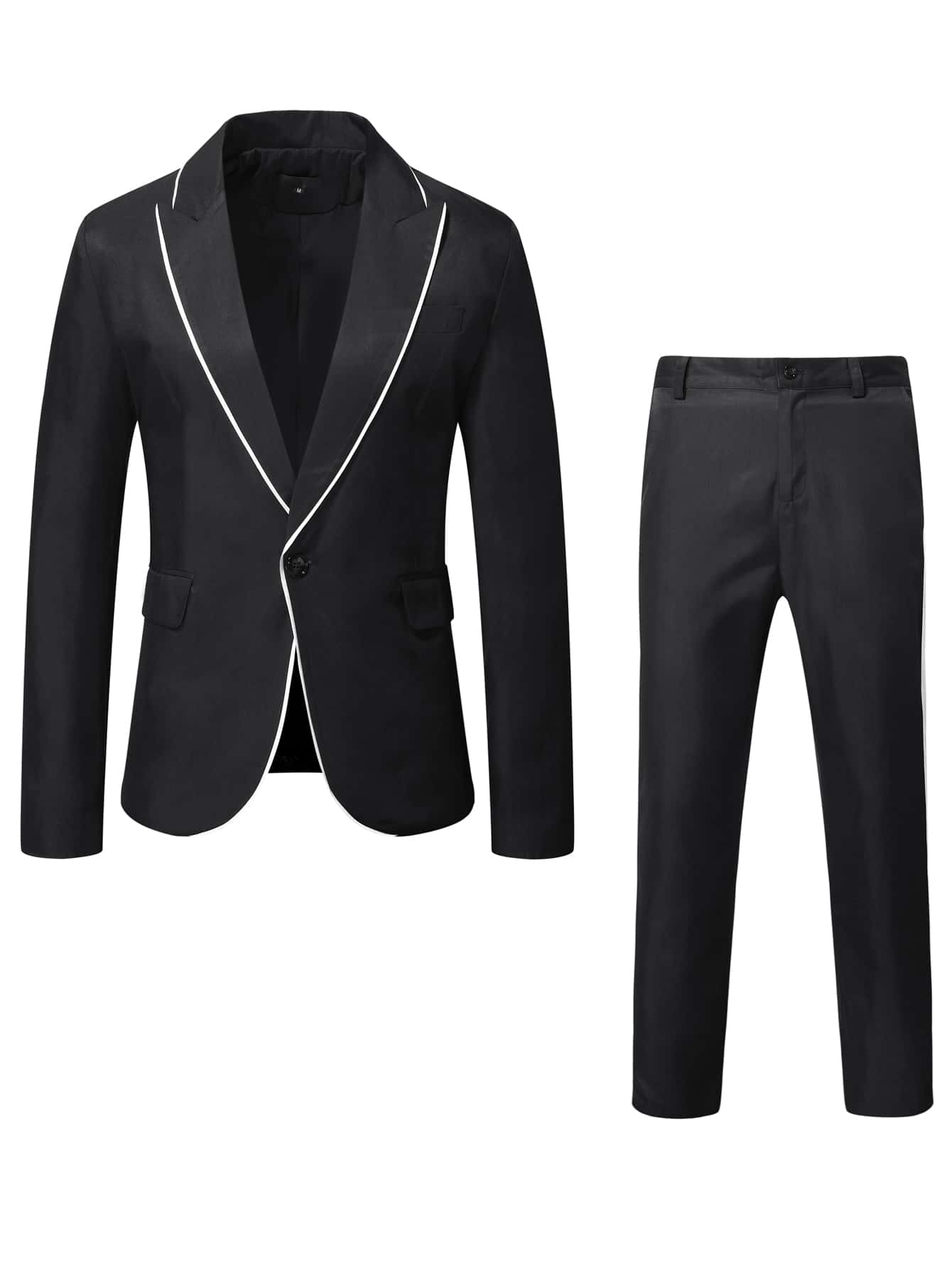 Manfinity Men Contrast Piping Single Button Blazer & Suit Pants 