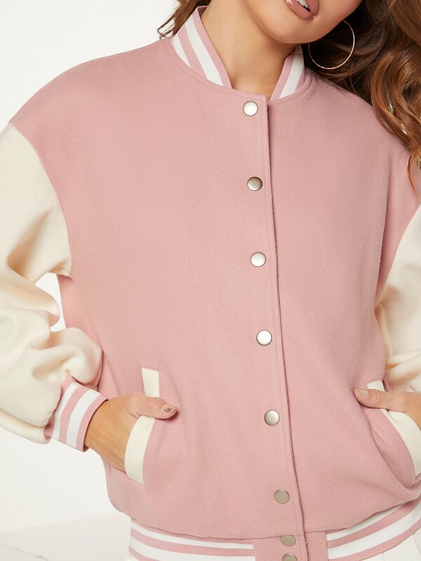 SHEIN EZwear Colorblock Drop Shoulder Varsity Jacket SHEIN USA