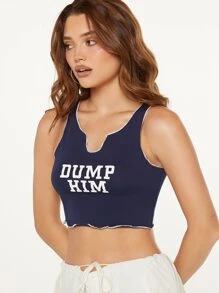 SHEIN EZwear 字母圖案木耳邊背心上衣 - 藏蓝色 - 查看 3