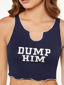 SHEIN EZwear 字母圖案木耳邊背心上衣 - 藏蓝色 - 查看 4