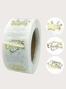 1 卷圣诞节口号图形礼品贴纸，圣诞节 - 金色 - 查看 2