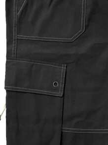 Claim Dot Men Top-stitching Slant Pocket Cargo Trousers - Black - View 3