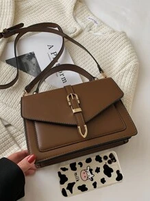 轻巧，带扣装饰翻盖方形包，适合少女、女大学生、新秀和白领大学生、通勤、户外、旅行、郊游、商务休闲女包，非常适合办公室、商务和工作 - 咖啡棕 - 查看 7