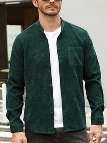 Manfinity Homme Men Pocket Patched Corduroy Shirt - Dark Green - View 1