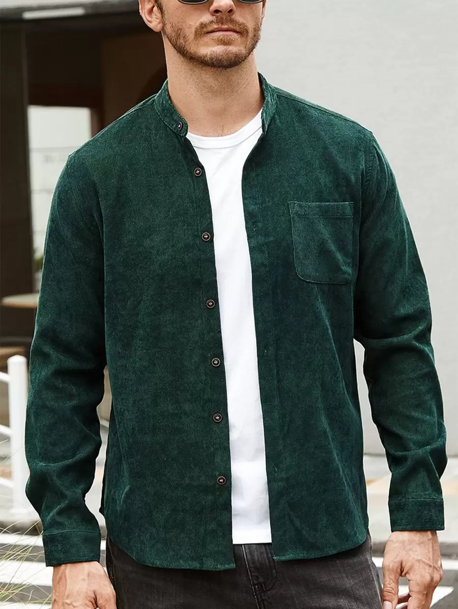 Manfinity Homme Men Pocket Patched Corduroy Shirt - Dark Green - View 1
