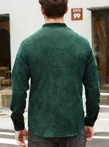 Manfinity Homme Men Pocket Patched Corduroy Shirt - Dark Green - View 2
