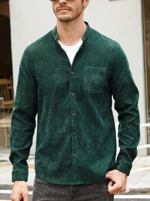 Manfinity Homme Men Pocket Patched Corduroy Shirt - Dark Green - View 3