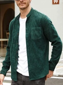 Manfinity Homme Men Pocket Patched Corduroy Shirt - Dark Green - View 5