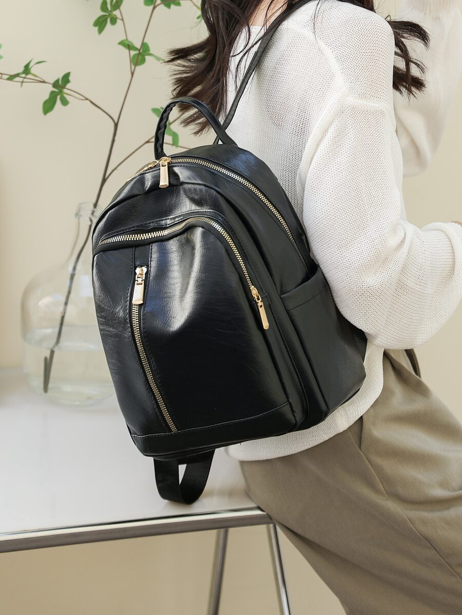 Multi Zip Functional Backpack - Black - View 1