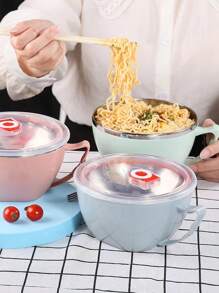 1入組隨機不銹鋼素色可水洗飯碗帶蓋