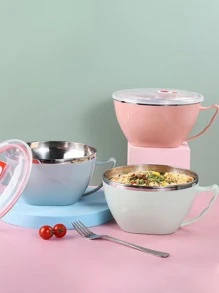 1入組隨機不銹鋼素色可水洗飯碗帶蓋