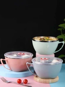 1入組隨機不銹鋼素色可水洗飯碗帶蓋