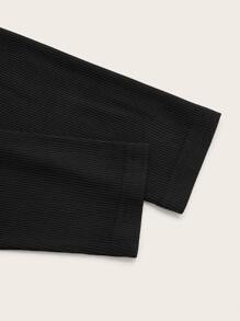 ROMWE Solid Contrast Lace Ruched Tee