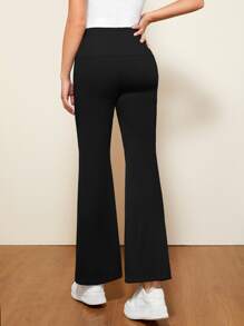 Mulvari 字母貼布下擺開叉喇叭褲 - 黑色 - 查看 2