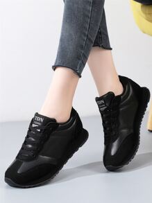 Zapatillas de running con detalles de parches y cordones para mujer, para otoño/invierno - Negro - Ver 4