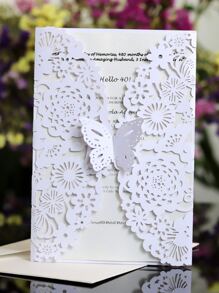 1pc Butterfly Design Hollow Invitation Card - White - View 1