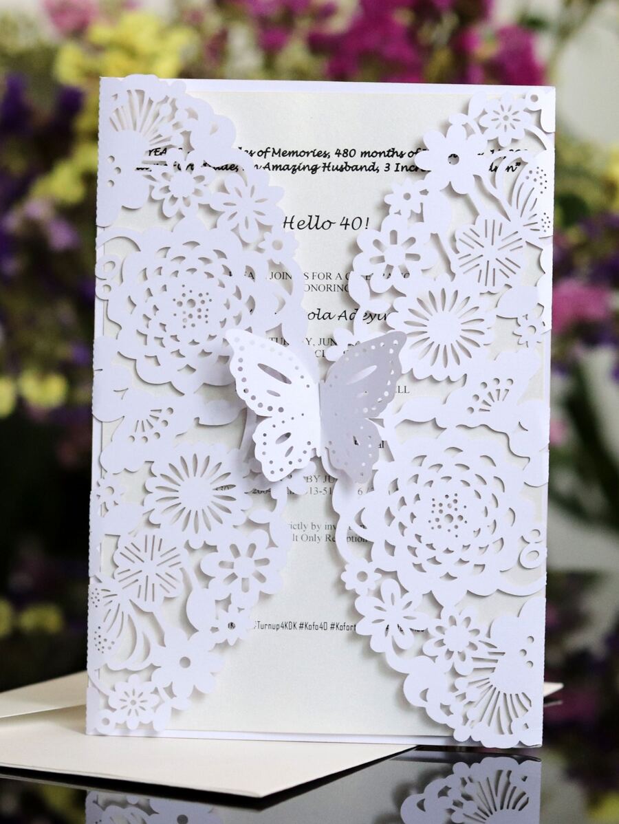 1pc Butterfly Design Hollow Invitation Card - White - View 1