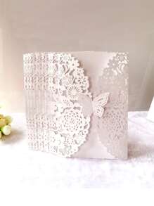 1pc Butterfly Design Hollow Invitation Card - White - View 2