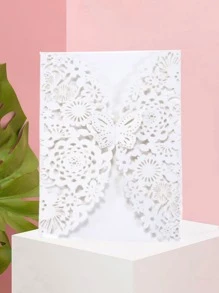 1pc Butterfly Design Hollow Invitation Card - White - View 4
