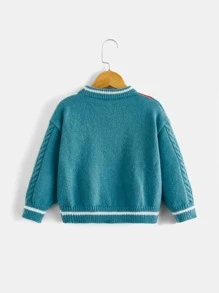 Toddler Boys Plaid Pattern Cable Knit Jumper - Cadet Blue - View 2