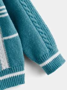 Toddler Boys Plaid Pattern Cable Knit Jumper - Cadet Blue - View 3