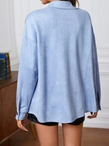 SHEIN EZwear 流蘇邊落肩袖仿麂皮外套