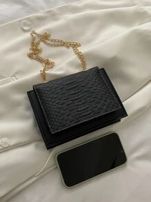 Túi vai Snakeskin In Chuỗi Thanh lịch - màu đen - Xem 5