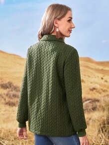 Solid Zip Up Coat - Army Green - View 2