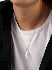 Dellgoo Fashionable and Popular Men Feather Pendant Necklace Stainless Steel for Jewelry Gift and for a Stylish Look - Silver - View 1