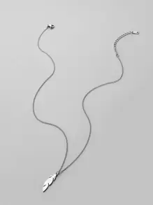 Dellgoo Fashionable and Popular Men Feather Pendant Necklace Stainless Steel for Jewelry Gift and for a Stylish Look - Silver - View 2