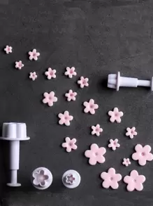 4pcs Flower Shaped Cookie Mold, Small White Flower Biscuit Press Mold For Baking - White - View 1