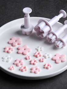 4pcs Flower Shaped Cookie Mold, Small White Flower Biscuit Press Mold For Baking - White - View 2