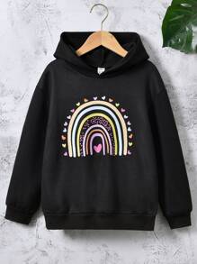 SHEIN Áo nỉ giữ nhiệt in hình trái tim dành cho bé gái tuổi teen - màu đen - Xem 1