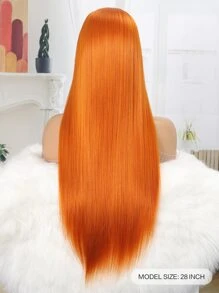 13*4*1T型假髮合成纖維頭髮橘色無膠蕾絲假髮預先拔毛 - 橘色 - 查看 3