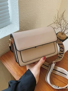 Fashionable Simple Flip Bag Wide Strap Crossbody Bag (random Side Metal Buckle) - Khaki - View 4