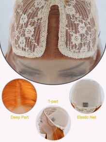 13*4*1T型假髮合成纖維頭髮橘色無膠蕾絲假髮預先拔毛 - 橘色 - 查看 7