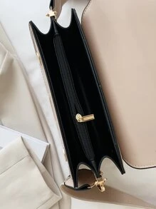 Fashionable Simple Flip Bag Wide Strap Crossbody Bag (random Side Metal Buckle) - Khaki - View 7