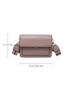 Fashionable Simple Flip Bag Wide Strap Crossbody Bag (random Side Metal Buckle) - Khaki - View 8