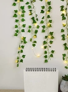 1入組人造植物綠色常春藤葉花環壁掛藤蔓家居花園裝飾婚禮派對DIY假花環葉 - 綠色 - 查看 3