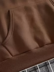 Men Letter Graphic Drawstring Thermal Lined Hoodie - Chocolate Brown - View 7