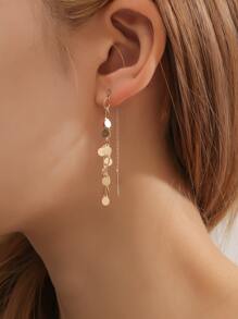 Disc Decor Threader Earrings - Yellow Gold - View 1