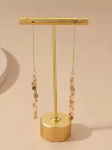 Disc Decor Threader Earrings - Yellow Gold - View 2