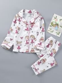 Toddler Girls Figure Graphic Contrast Piping PJ Set - White - View 1