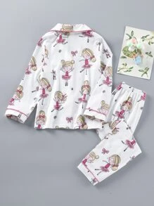 Toddler Girls Figure Graphic Contrast Piping PJ Set - White - View 2