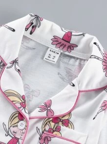 Toddler Girls Figure Graphic Contrast Piping PJ Set - White - View 3