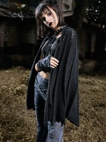 ROMWE Goth Tie Front Cape - Black - View 6