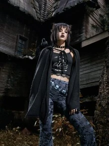 ROMWE Goth Tie Front Cape - Black - View 3