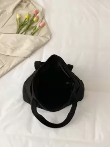 Double Handle Corduroy Shopper Bag, Minimalist Style Women Bag School Bag,Back To School Backpack,Large Capacity,Laptop Compartment,Portable, Suitable For Teen Girls Women College Students, Perfect For Back To School,College,Middle School, High School, Fashionable Tote Bag With Zipper, Perfectly Matching With Fall Outfits Women - Black - View 7