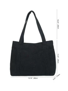 Double Handle Corduroy Shopper Bag, Minimalist Style Women Bag School Bag,Back To School Backpack,Large Capacity,Laptop Compartment,Portable, Suitable For Teen Girls Women College Students, Perfect For Back To School,College,Middle School, High School, Fashionable Tote Bag With Zipper, Perfectly Matching With Fall Outfits Women - Black - View 9